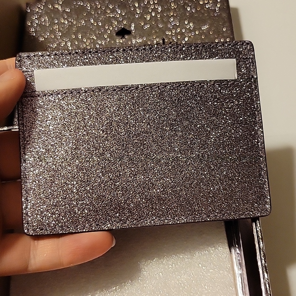 Sparkling Silver Kate Spade Card Holder Brand New In Box Never Used W/ Tags - Picture 13 of 14